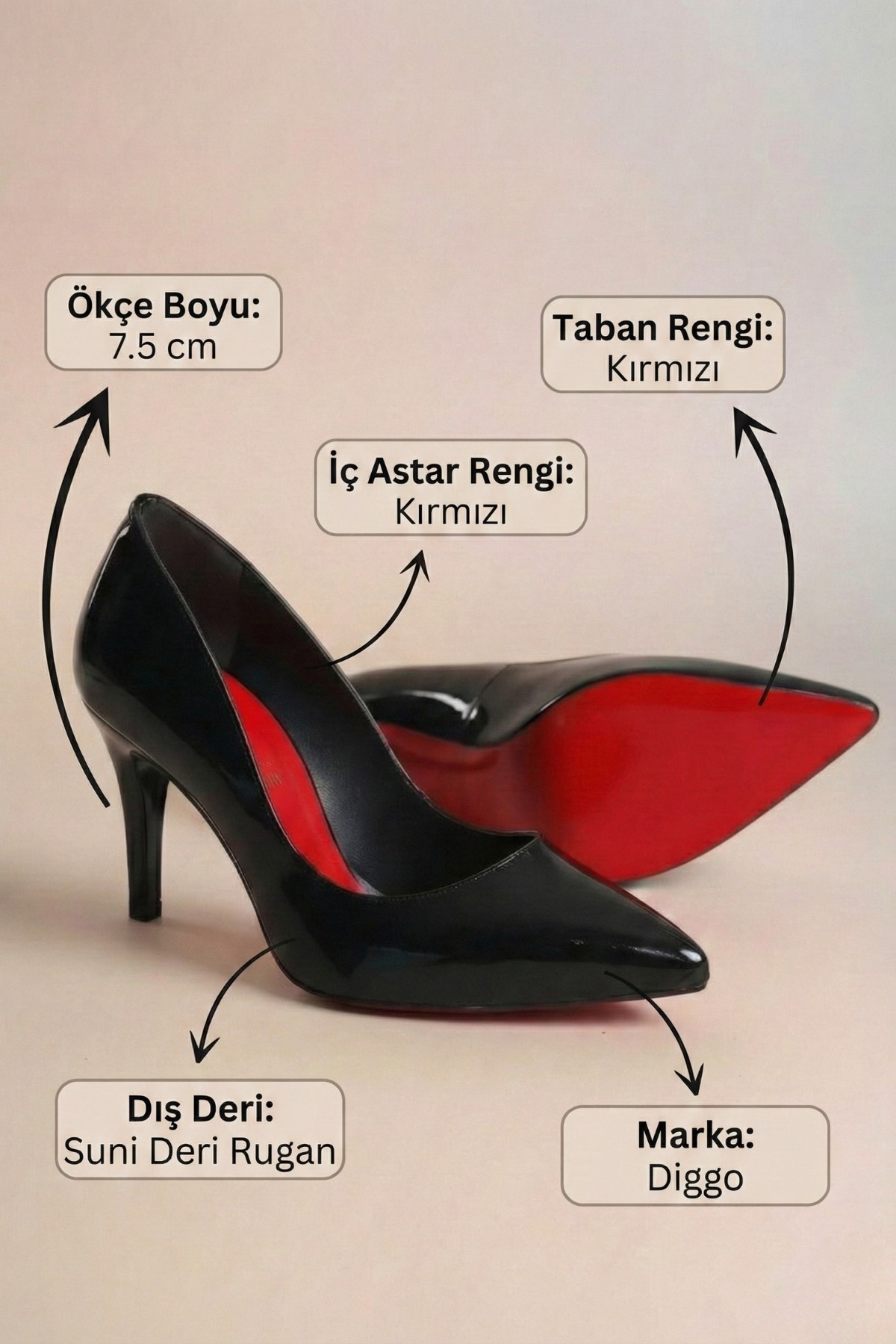 Kırmızı Siyah Rugan Sivri Topuklu Kadın Ayakkabı