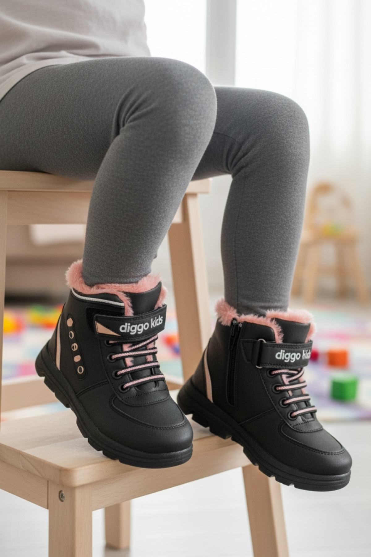 Dayanıklı Kız Çocuk Fermuarlı İçi Polarlı Bot