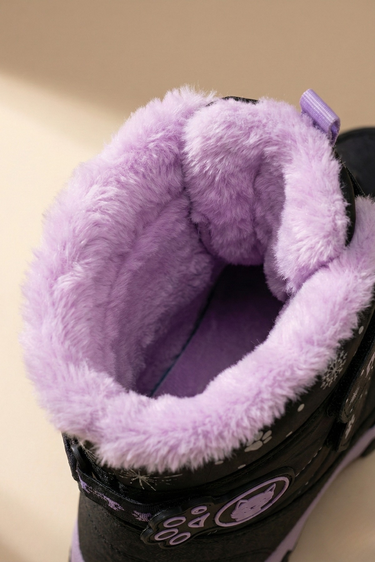 Kız Çocuk Kar Botu Ayakkabı Dayanıklı, Su Geçirmez, Ortopedik, Cırtlı, Siyah-Lila